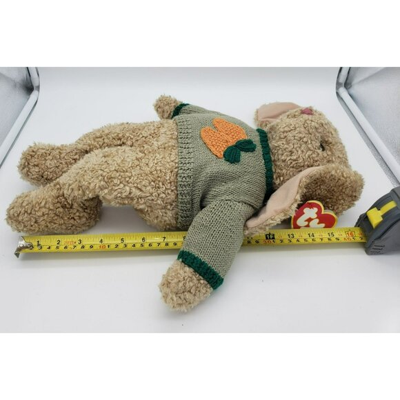 Vtg 1991 TY Curly Brown Bunny Rabbit Plush 16" NOS Carrots Green Sweater Tags - Picture 7 of 10